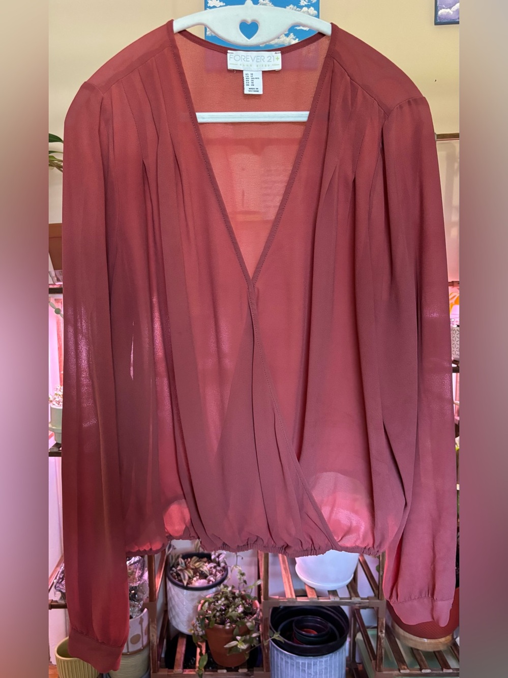 Forever 21 Sheer Wrap-Front Blouse in Rust